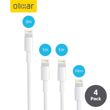 Olixar Multi-length Lightning Charge & Sync Cables - 4 Pack - White